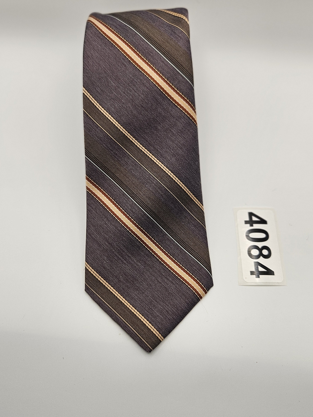 Men's Vintage Striped Tie in Purple with Gold and Tan Accents Repp Style